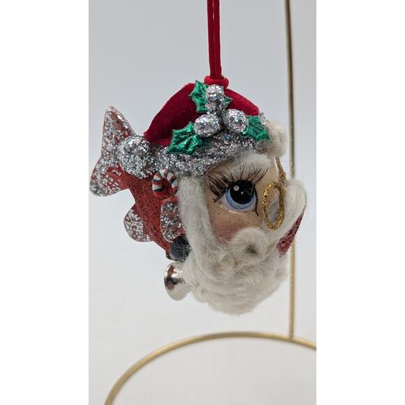 Katherine’s Collection Kissing Santa Fish Ornament Glitter Yarn Beard Retro - Picture 7 of 7